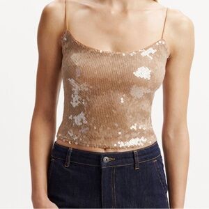 Bardot Shimmering Sequin Cami in Tan